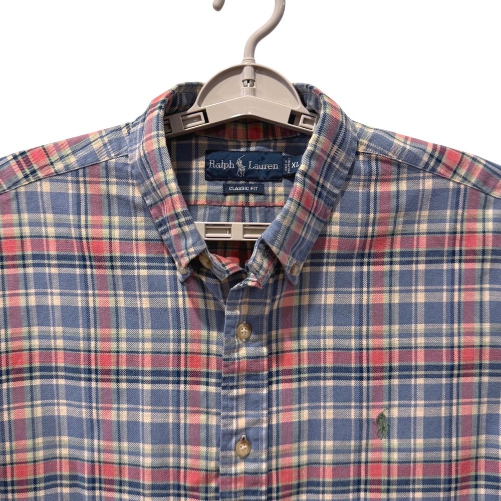 Ralph Lauren Button Down Shirt Blue Red Plaid Classic Fit Preppy Mens XL